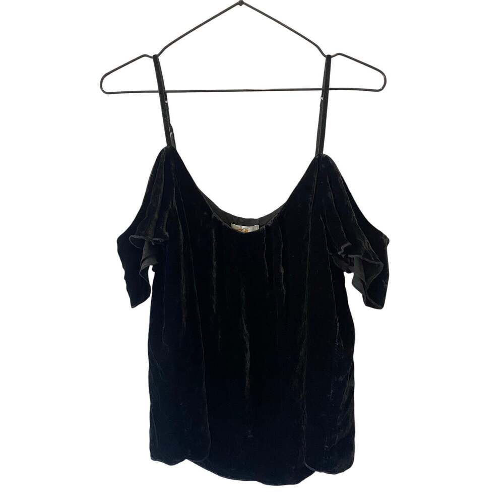 Joie Women's Black Velvet Silk Blend Cold Shoulder Top Sz M Gothic Whimsygoth